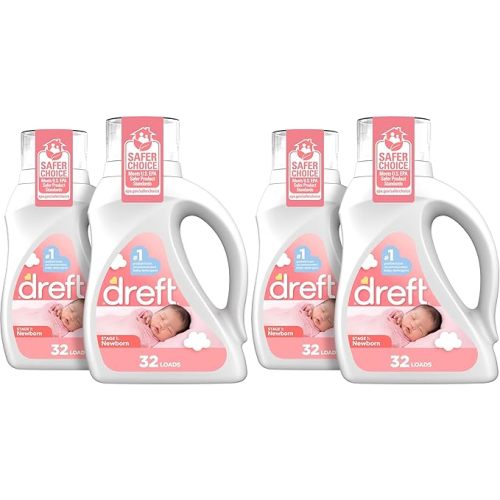 Dreft Newborn Baby Liquid Laundry Detergent, Gentle on Sensitive Skin, HE Compatible, 32 loads each,(Pack of 4)