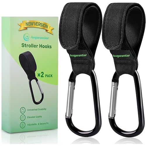 Stroller Hooks for Bags, 2 Pack Non-Slip Stroller Clips and Hooks, Adjustable Stroller Carabiner Clip, Baby Stroller Accessories, Hooks for Bike, Scooter, Wheelchair, Walker by Aguwontior