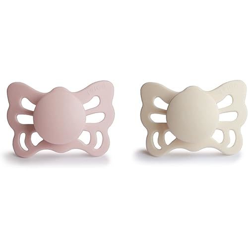 FRIGG Butterfly Anatomical SilkySoft Silicone Baby Pacifier | Made in Denmark | BPA-Free (Cream/Blush, 0-6 Months)
