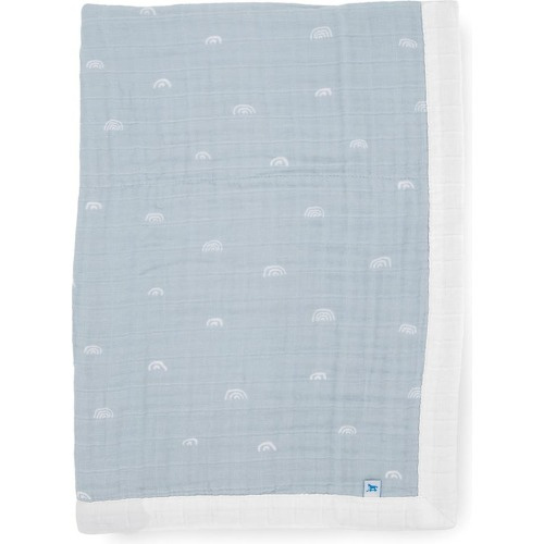 little unicorn Cotton Muslin Baby Quilt, Blue Rainbow