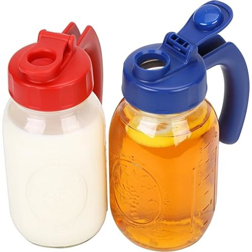 2 Pack Regular Mouth Mason Jar Lids with Handle, Airtight & Leak-proof Seal, Easy Pouring Spout, Turns your Mason Jar into Pitcher, Jars not included