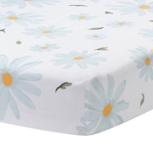 Lambs & Ivy Sweet Daisy 100% Cotton White/blue Floral Baby Fitted Crib Sheet