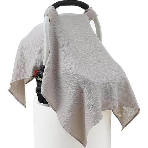 100% Muslin Cotton Car Seat Cover Baby, Carseat Canopy Cover, Universal Fit Stroller Covers for Boys and Girls (Summer Wheat)