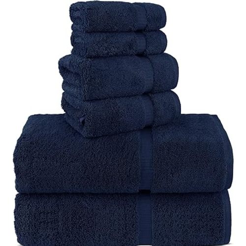 Chakir Turkish Linens 100% Cotton Premium Turkish Towels for Bathroom, 2 Large Bath Towels, 2 Hand Towels, 2 Washcloths (6-Piece Towel Set, Navy)