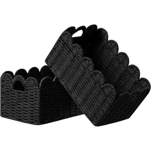 UBBCARE 2 Pack Scalloped Edge Basket, Wicker Storage Baskets for Shelves