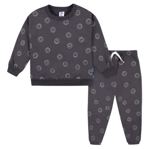 2-Piece Infant and Toddler Boys Charcoal Smiley Sweatshirt &amp; Pant Set