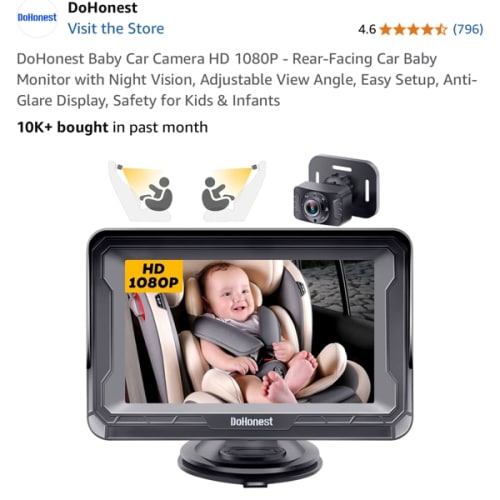 DoHonest Baby Car Camera HD 1080P - Rear-Facing Car Baby Monitor with Night Vision, Adjustable View Angle, Easy Setup, Anti-Glare Display, Safety for Kids & Infants
