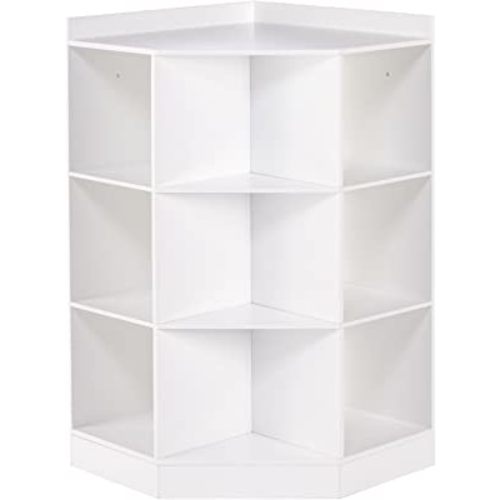 RiverRidge Kids Toy Storage Corner Cabinet with 6 Cubbies & 3 Angled Shelves - White Toy Shelf Cubby Corner Storage Shelf Playroom Toy Organizer
