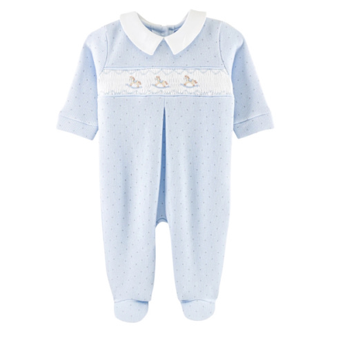 Rocking Horse Smocked Footie - Light Blue
