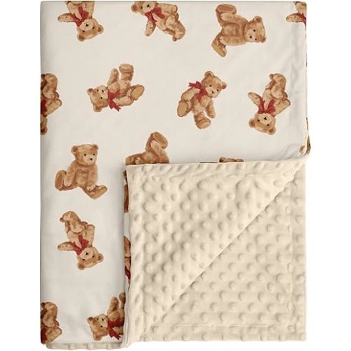 Bear Minky Baby Blanket, Ultra Soft Cozy Nursery Blanket for Unisex Boys Girls, Fluffy Toddler Infant Newborn Warm Nursery Bed Blankets for Crib Stroller or Carseat, 30”×40”, Beige