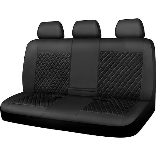 CAR PASS Faux Leather Back Seat Cover, Universal Quilting Waterproof Bench Rear Seat Cover Universal car seat Cover Fit 95% Automotive Interior Covers for Sedans SUVs Vans Small Trucks, All Black