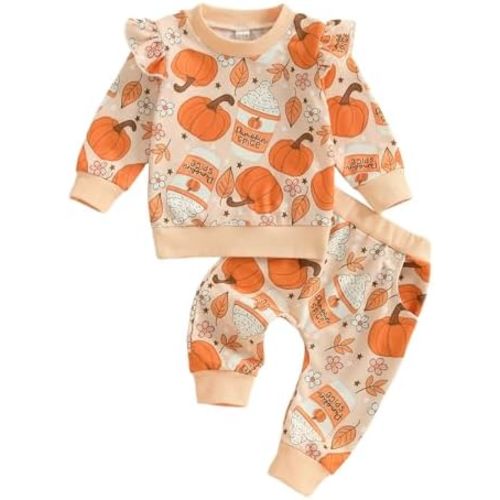 BemeyourBBs Fall Winter Toddler Baby Girl Clothes Cute Print Ruffle Shirt Top Pants Set 2 Piece Newborn Infant Girl Outfit
