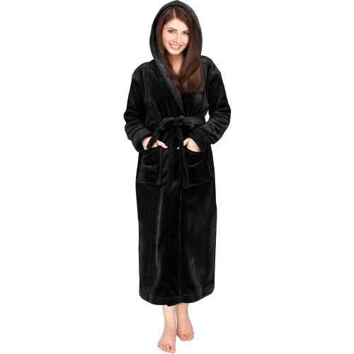 NY Threads Women's Fleece Hooded Bathrobe Plush Long Spa Robe
