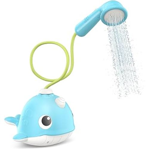 KINDIARY Bath Toy, Narwhal Baby Bath Shower Head, Battery Operated Bathtub Water Pump with Trunk Spout Rinser for Infants Toddlers Kids