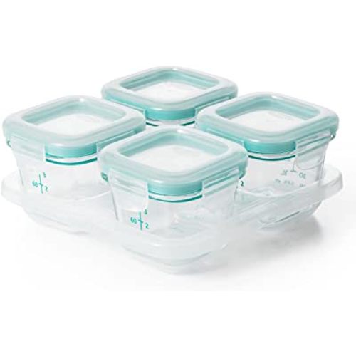OXO Tot Glass Baby Blocks Food Storage Containers, Teal, 4 oz