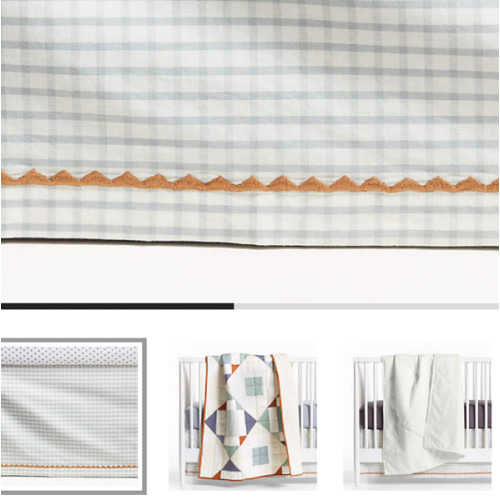 Blue Windowpane Plaid Organic Cotton Baby Crib Skirt
