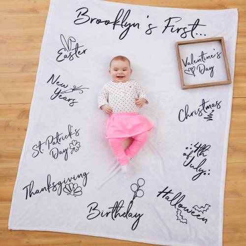 Baby's First Holiday Milestone Personalized Plush Fleece Blanket, Gifts for Baby, Baby Milestone Blanket, Baby Shower Gifts, Gifts for Mom