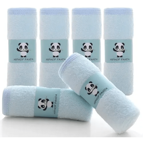 HIPHOP PANDA Baby Washcloths, Rayon Made from Bamboo - 2 Layer Ultra Soft Absorbent Newborn Bath Face Towel - Reusable Baby Wipes for Delicate Skin - Blue, 6 Pack