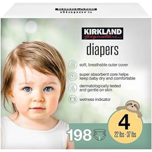 Kirkland Signature Diapers, Size 4 (22-37 Pounds), 198 Count