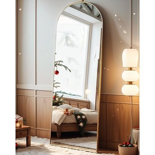 Arched Mirror - Full Length, Standing or Wall Mounted, 58"18", Aluminum Frame - Gold