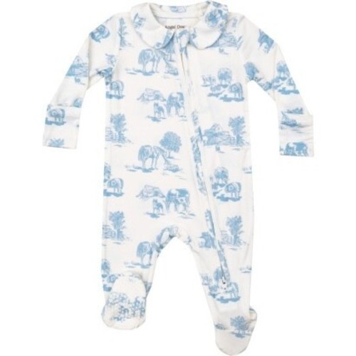 Farm Toile Blue Peter Pan 2 Way Zipper Footie, Light Blue - Angel Dear | Maisonette