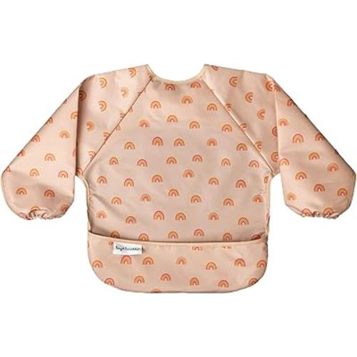 Tiny Twinkle Mess Proof Baby Bib|Waterproof Smock Bib for Eating,Machine Washable Full Sleeve with Pocket(Boho Rainbow, Small 6-24 Months)
