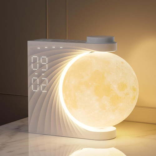 Moon Lamp with Daylight Alarm Clock, 2 Alarm Clocks, Moonlight RGB 8 Colours, 10 Natural Sound, Wake Up Light, Bedside Lamp, 3 Level Night Light for Women, Girls, Boys, Bedroom