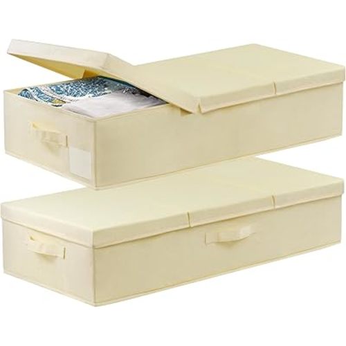 Large Underbed Storage Bags Organizer Container With Lids, Set of 2 Under Bed Storage Organizer Box With Handle, Fabric Under The Bed Storage Bins for Blanket Pillow Comforter & Quilt Wrapping Paper