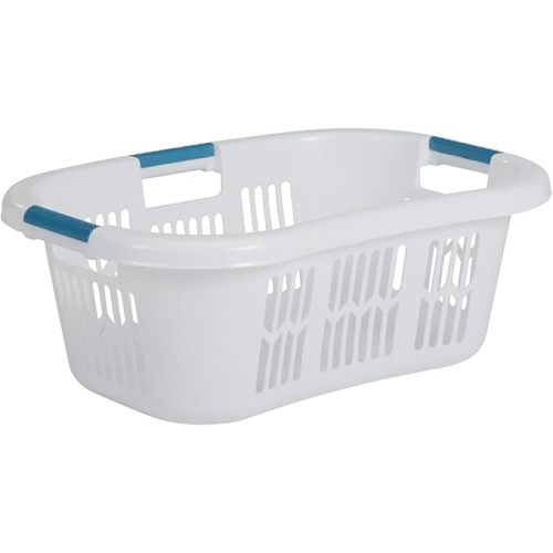 Rubbermaid Large Hip-Hugger Laundry Basket/Hamper, 1.5-Bushel, White, Stackable Storage Bin/Organizer for Bathroom/Bedroom/Dorm/Home