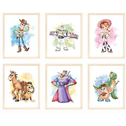 Nistio® Toy Story Watercolor Prints, Toy Story Wall Art Decor, Toy Story Poster, Woody Sheriff, Buzz Lightyear, Mr. Potato Head, Set of 6, 8x10 inches (Unframed)