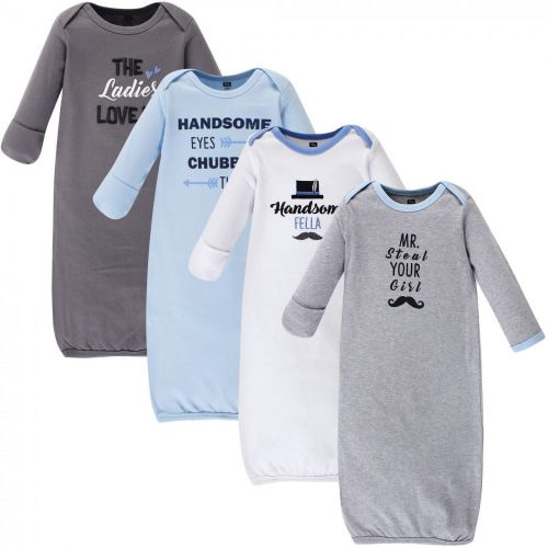 Hudson Baby Infant Boy Cotton Long-Sleeve Gowns 4pk, Handsome Fella, 0-6 Months