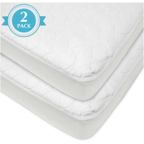 American Baby Company Waterproof Crib & Toddler Mattress Protector, Quilted, Noiseless, 2 Pack, White, 52"x28"x9
