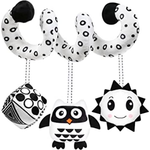 Baby Spiral Hanging Stroller and Car Seat Toys Black and White High Contrast Sensory Toy Newborn Plush Activity Toys Thank You Gifts for 0 3 6 9 12 Months Girls Boys-OWL
