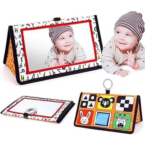 Epessa Baby Mirror Toys for Tummy Time, Newborn Infant Toys 0-6 6-12 Months, Baby Floor Mirror, Black and White High Contrast Baby Toys 0 3 6 9 Month Crawling Sensory Toy, Crib, Brain Development