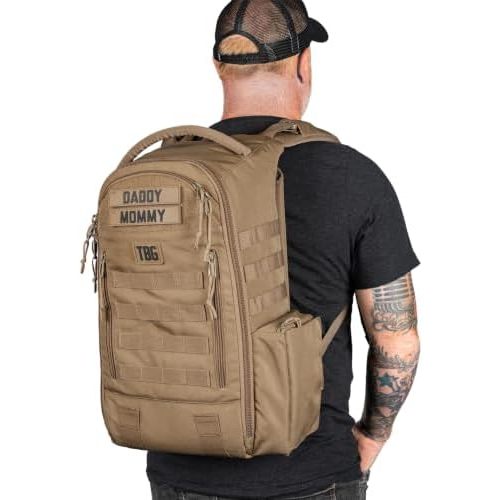 Tactical Baby Gear Daypack Tactical Diaper Bag Backpack for Dads - MOLLE compatible, Built-in Changing Mat, Stroller Straps (Coyote Brown 4th Gen)