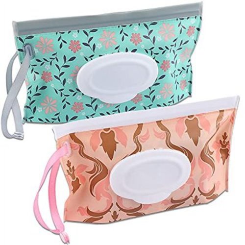 FEBSNOW 2 Pack Wet .. Wipe Dispenser,Reusable Baby Wipes .. Container,Refillable Wet Wipe Holder,Portable .. Travel Wet Wipe Pouch .. Case