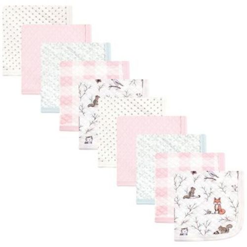 Hudson Baby Infant Girl Quilted Cotton Washcloths, Enchanted Forest, One Size