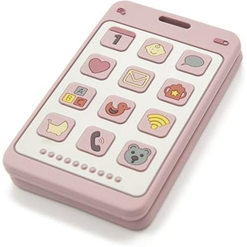 Soft Silicone Phone Shape Teether Boys Girls Baby Molar Teether Chew Toys, Teething Toy (Pink)