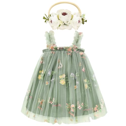 GRNSHTS Toddler Baby Girl Tutu Dress Sleeveless Floral Print Tulle Dress Little Girl Princess Dresses with Flower Headband
