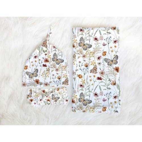 Butterfly & Wildflowers Minky Blanket, Boho Neutral Nursery, Wildflower Crib Bedding, Baby Girl Nursery, Monarch Butterfly Blanket, Swaddle