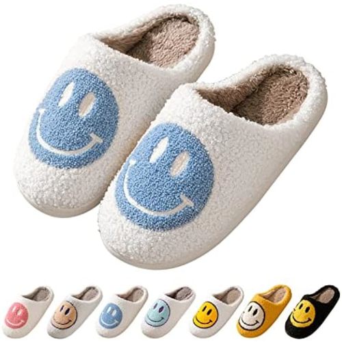 Smile Face Slippers for Women Happy face slippers Retro Soft Plush Warm Slip-on Slippers, Cozy Indoor Outdoor Slippers