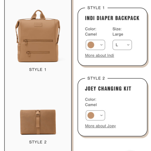 Indi + Joey Kit, Diaper Bags in Camel