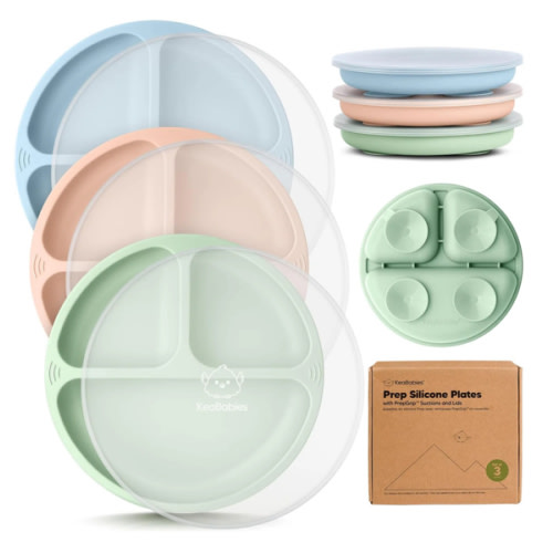 3-Pack Prep Silicone Suction Plates with Lids