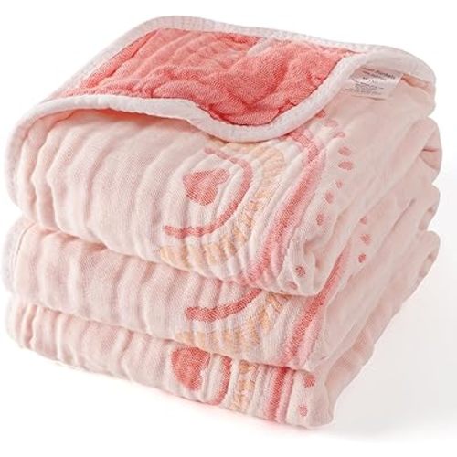Cotton Muslin Baby Blankets Comforter Reversible Neutral Bulk 6-Layer Soft 43.3"x41.3" for Newborn Infant Toddler Boys Girls, Daycare Receiving Swaddle Throw Quilt, Nursery Crib Bassinet Bed Blanket