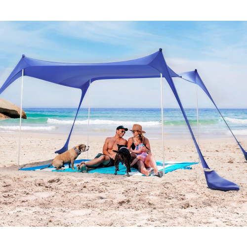 SUN NINJA 10x10.5 FT Pop-Up Beach Tent with Sand Shovel, Pegs & Stability Poles – Royal Blue Sun Shelter for Beach, Camping & Outdoor Activities