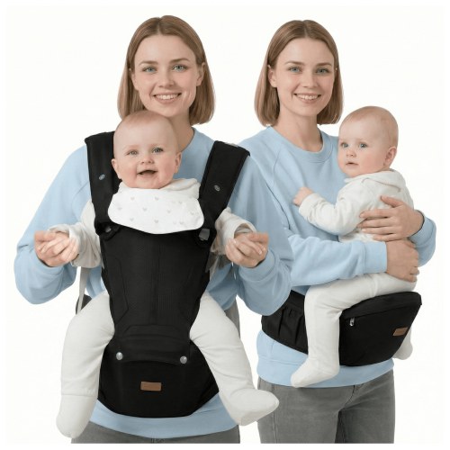 BabbleRoo Grow Baby Carrier – 6-in-1 Ergonomic Hip Seat, Convertible Infant Baby Carrier & Toddler Carrier – Black