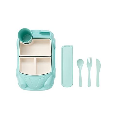 Kids garden Car Plate 8Pcs/Set Bamboo Children Dinnerware Sets - Dishwasher/Microwave Safe Includes Cutlery, Beautiful Plate, Separable Bowls & Cup Happy MealTime, Light Green, YK-001