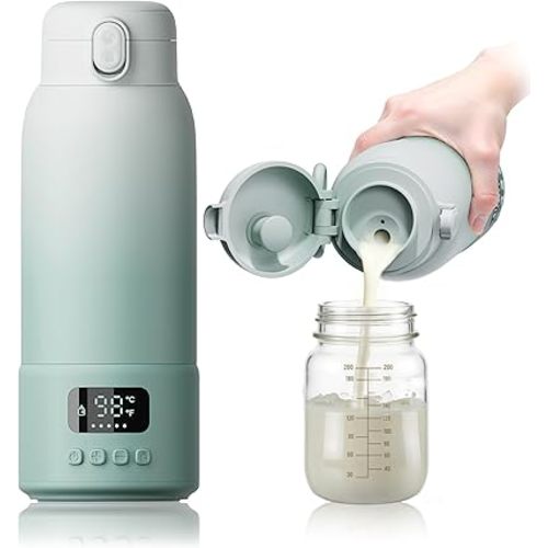 Extended Battery Life Portable Bottle Warmer - Dual Heating Modes for Breast Milk & Water, 17 Ounces, Fast Heating, Ideal for Travel, Outdoor, Baby Shower, Green