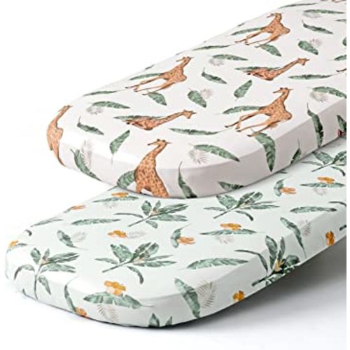 Stretch Fitted Bassinet Sheet Set BROLEX 2 Pack Cradle Sheets for Bassinet Pad/Mattress,Unisex Boys Girls,Ultra Soft,Giraffe Leaf