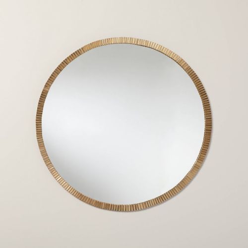 30" Pleated Brass Round Wall Mirror Antique Finish - Hearth & Hand™ With Magnolia: No Assembly, Farmhouse Style, Wall Mount